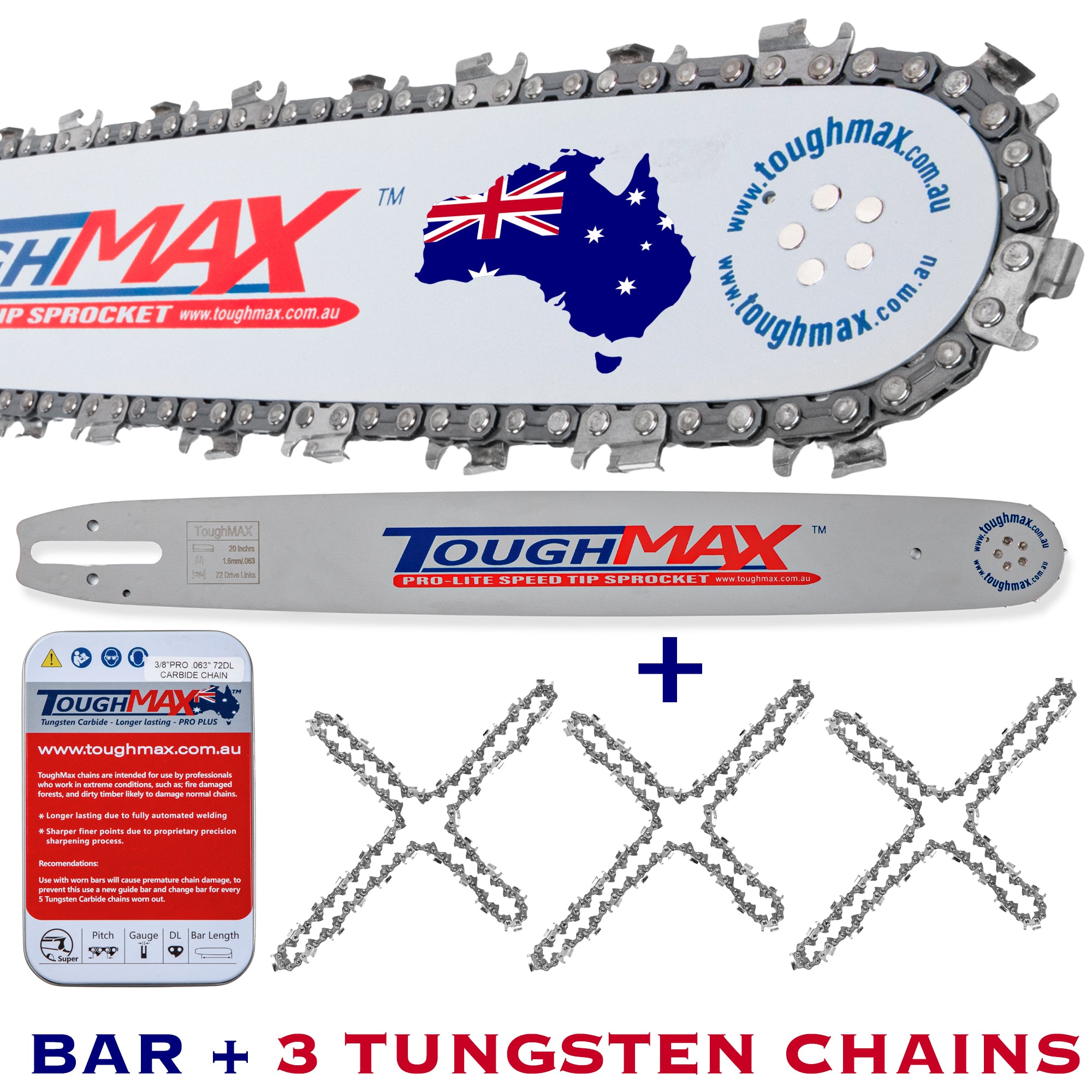 Husq 20 inch 1x Bar 3x Tungsten Carbide Chainsaw Chain 3/8 .058