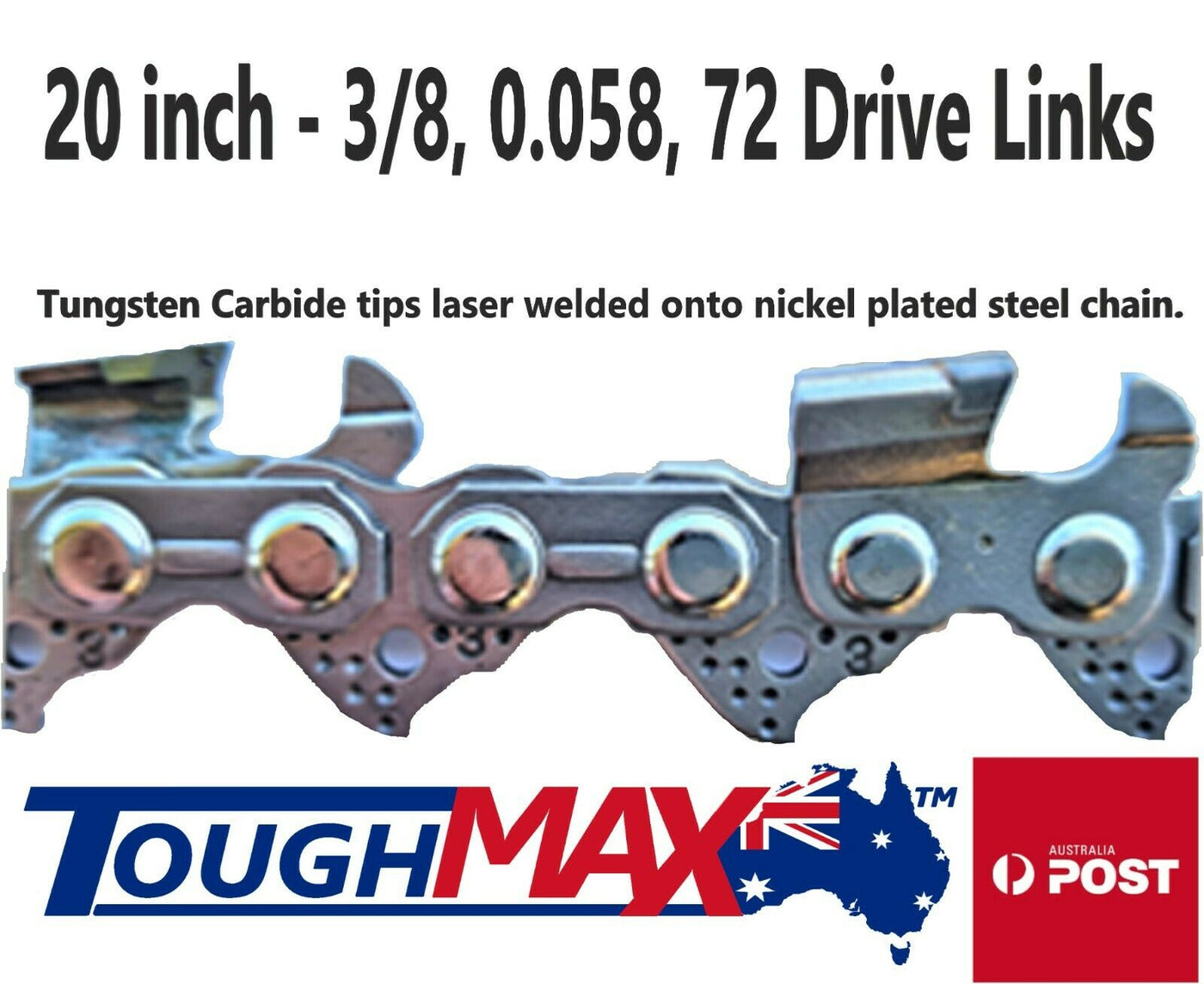 New Tungsten Carbide Chainsaw Chain 20 inch 3/8 .058 72DL Husqvarna ToughMax Aus