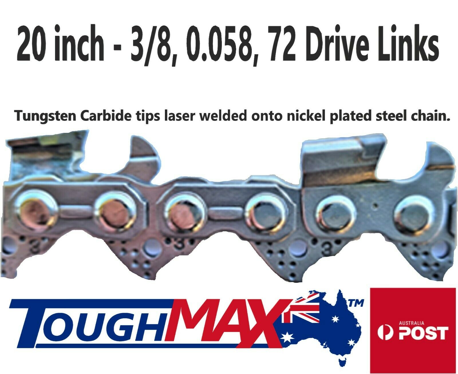 New Tungsten Carbide Chainsaw Chain 20 inch 3/8 .058 72DL Husqvarna To ...